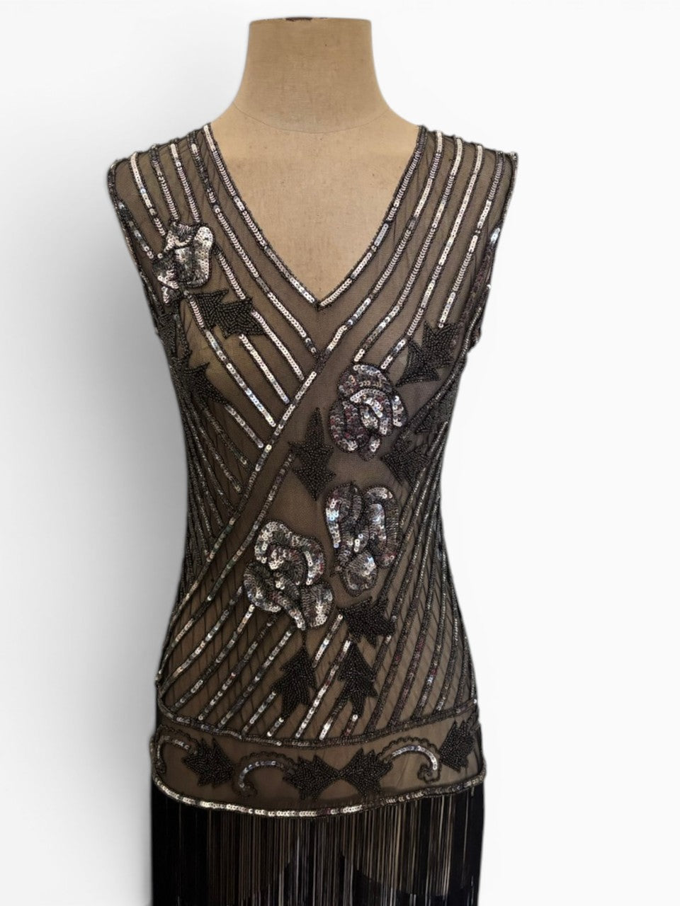 Black Silver 20s Revival Flapper Sheer Dress