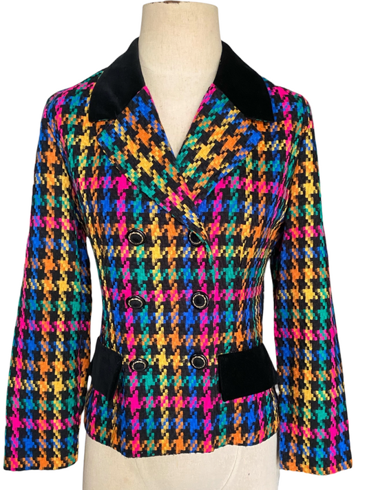 Multi Color Houndstooth Tweed Jacket