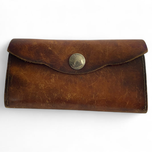 Handcrafted Stamped Leather Wallet Buffalo Snap Button