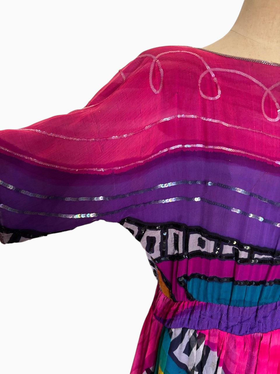 Multi Color Dress Beaded Dolman Sleeves
