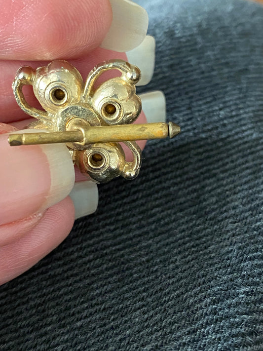 Vintage 1950s Multi-Color Rhinestone Flower Cufflinks | Brass Fixed Post Studs