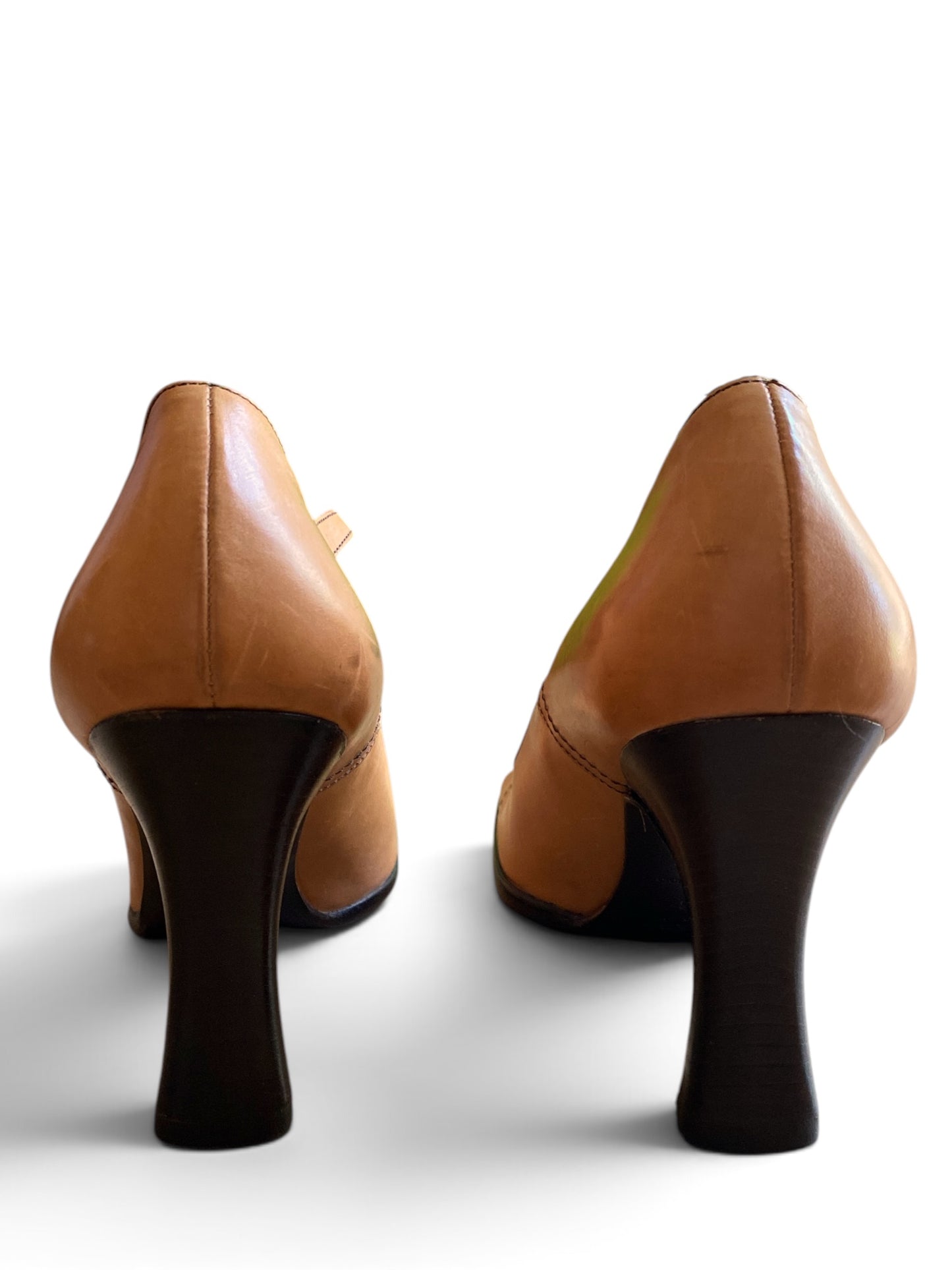 Y2K Prada Tan Maryjane Block Heels