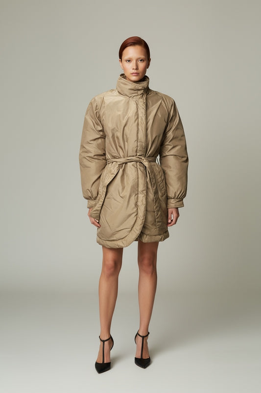Lustrous Belted Puffer Coat