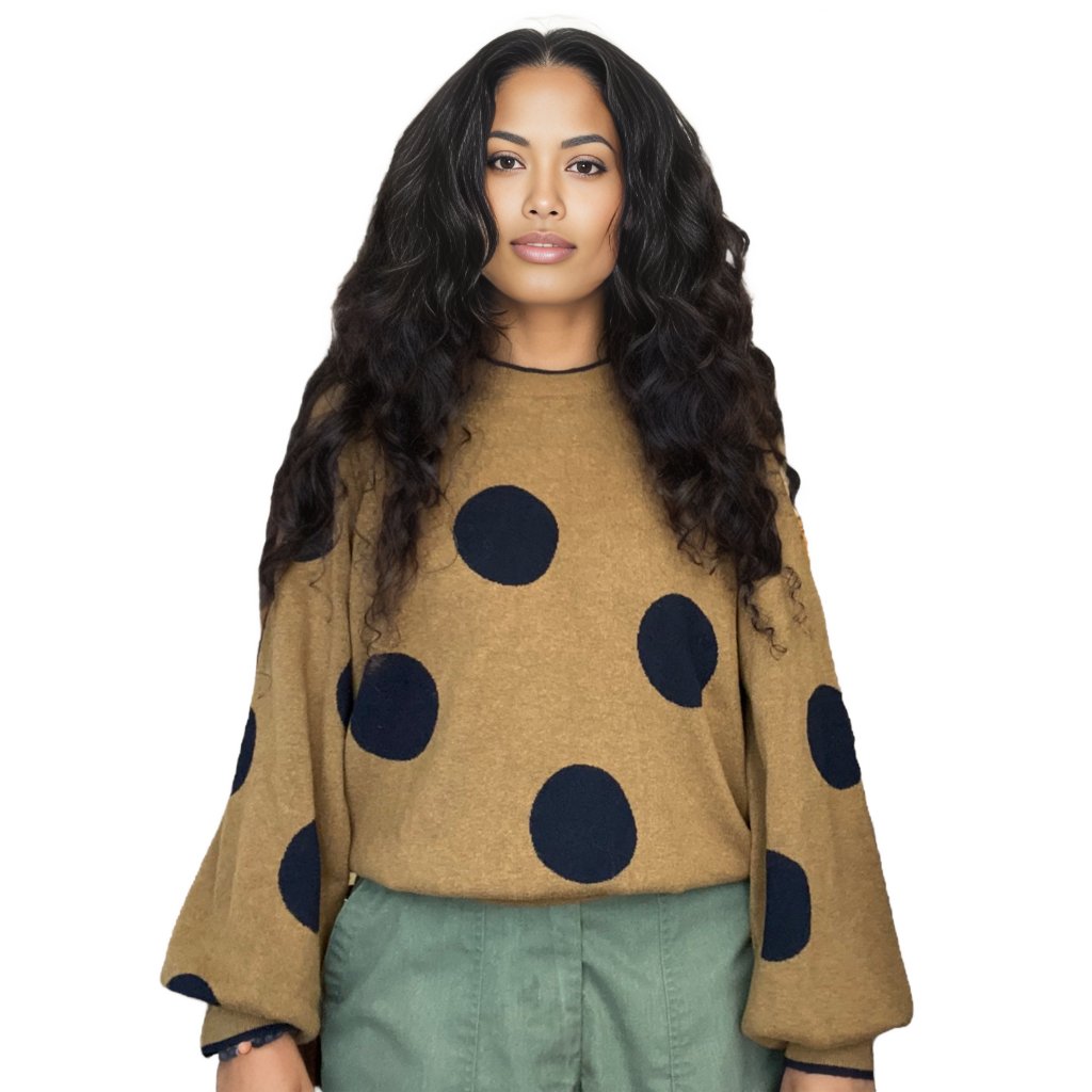 Brown Crewneck Sweater Black Dots
