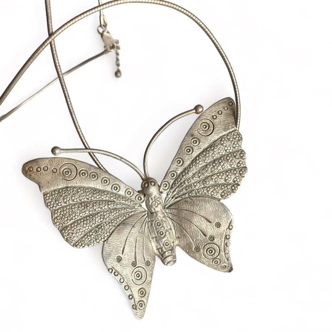 Metal Stamped Mariposa Pendant on Sterling Silver Chain