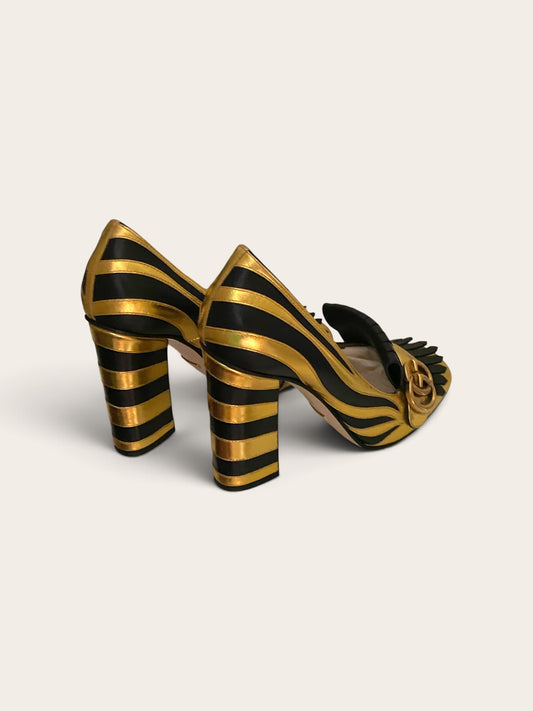 Gucci Marmont Pumps Gold and Black Flame