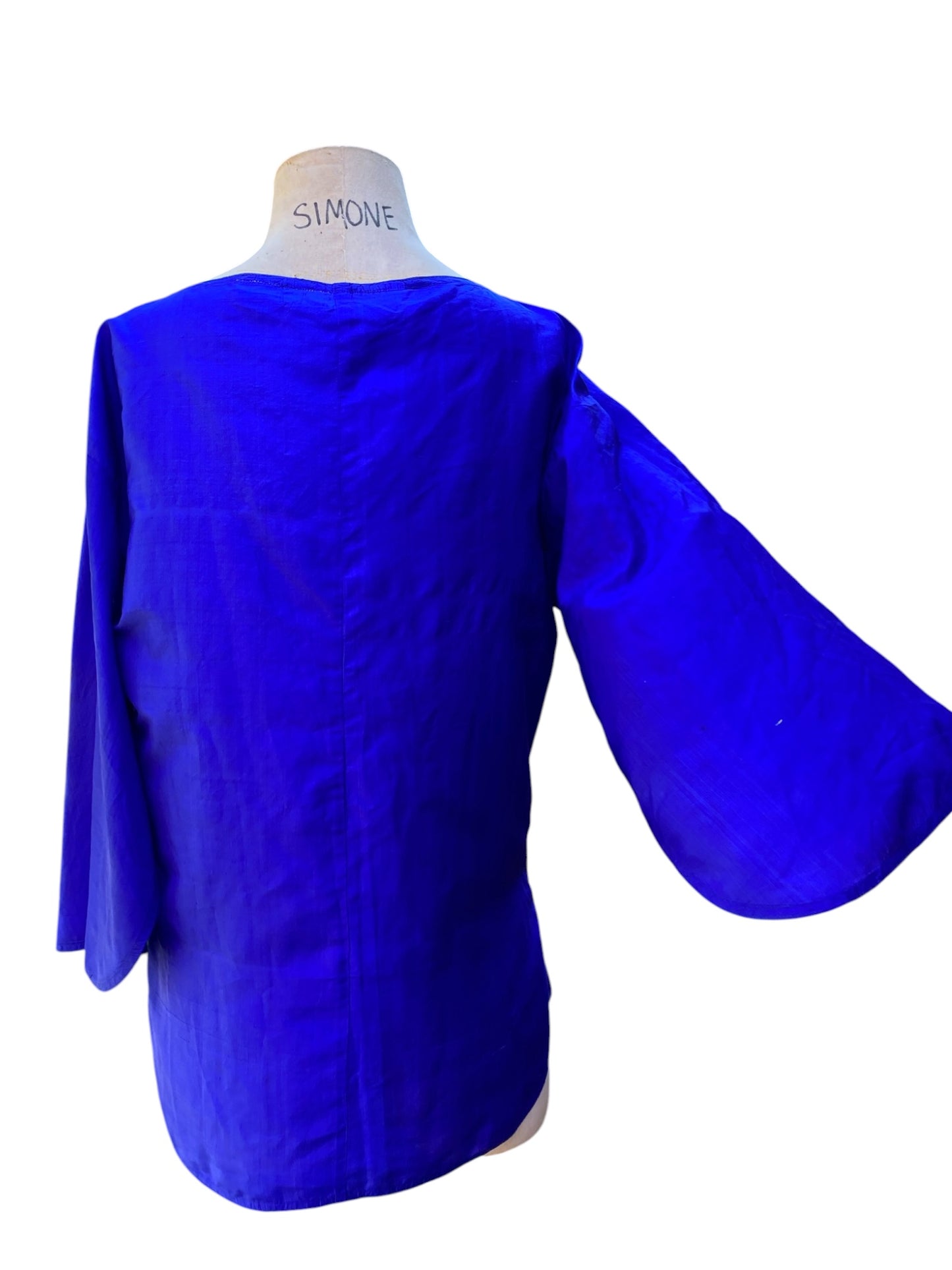 Cobalt Blue Silk Blouse Split Sleeve