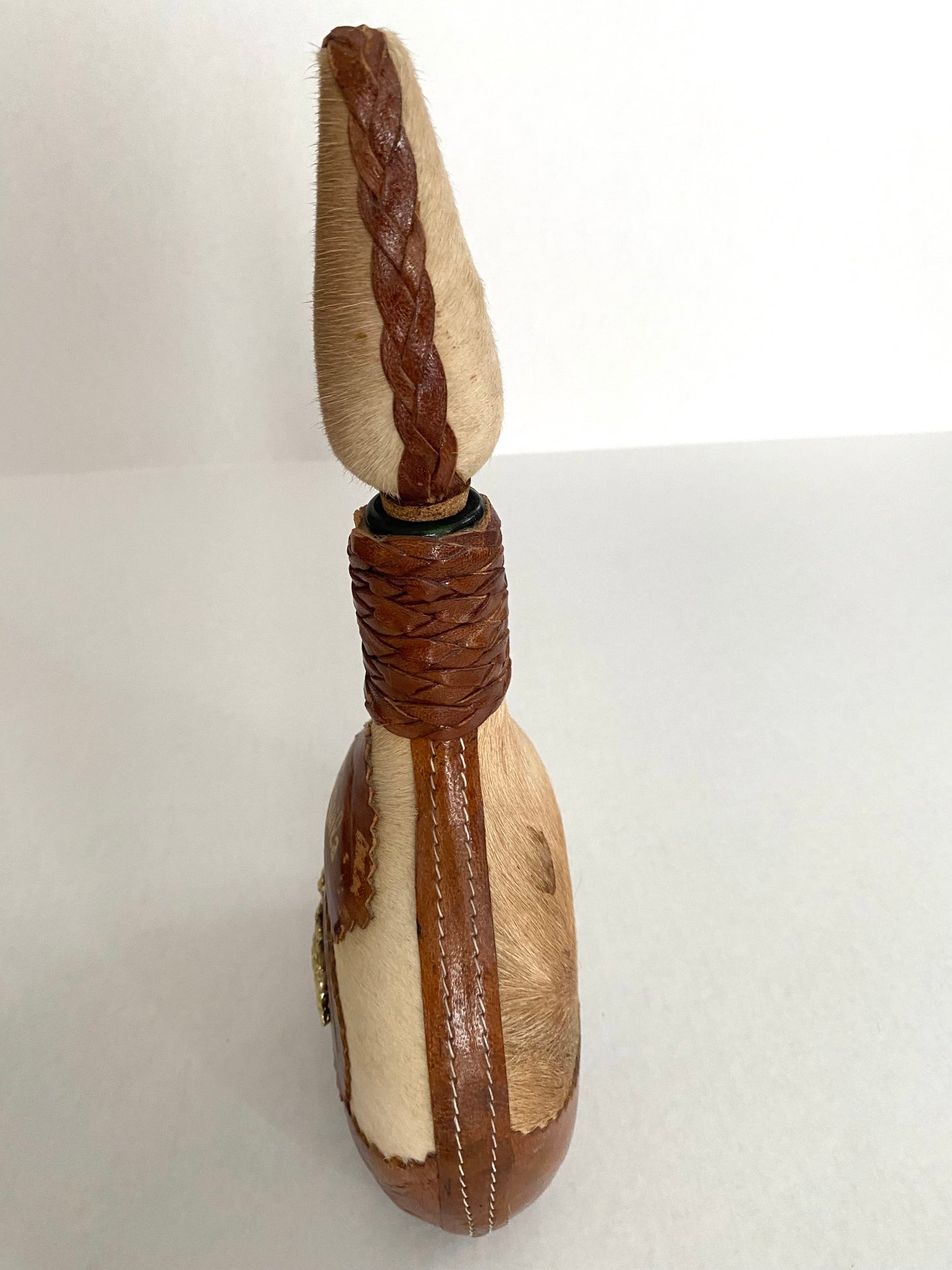 Mid Century Mexican Cowhide Leather Tequila Bottle