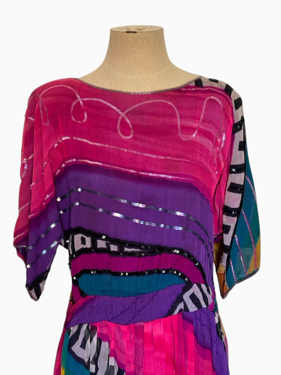 Multi Color Dress Beaded Dolman Sleeves