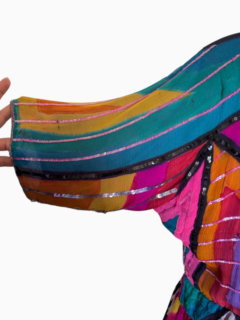Multi Color Dress Beaded Dolman Sleeves