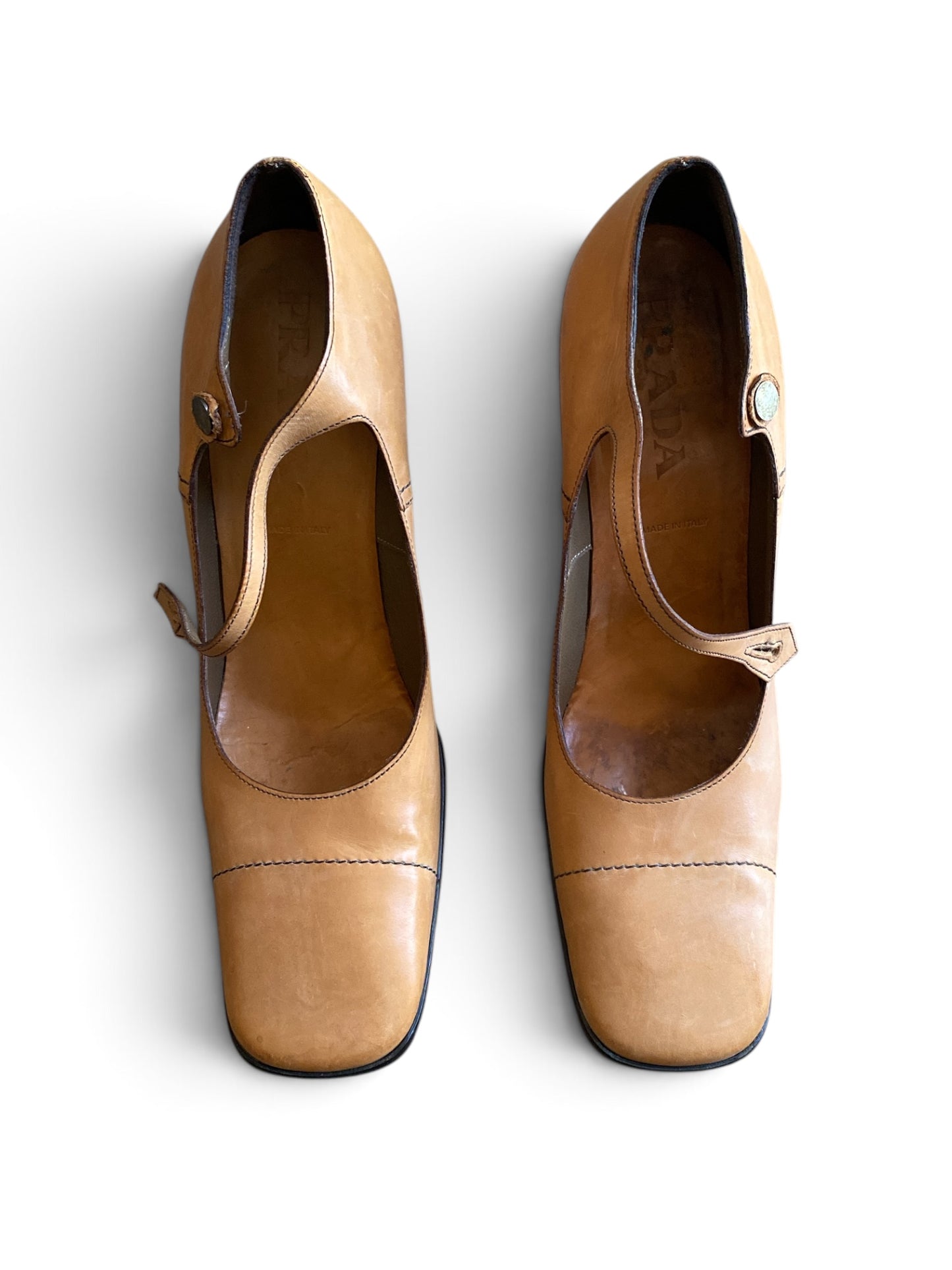 Y2K Prada Tan Maryjane Block Heels