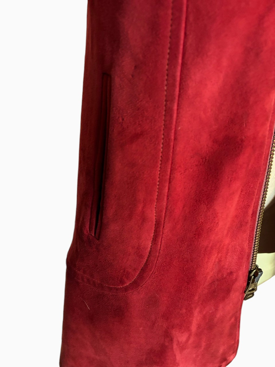 60s Red Suede Jacket Fox Fur Sleeves