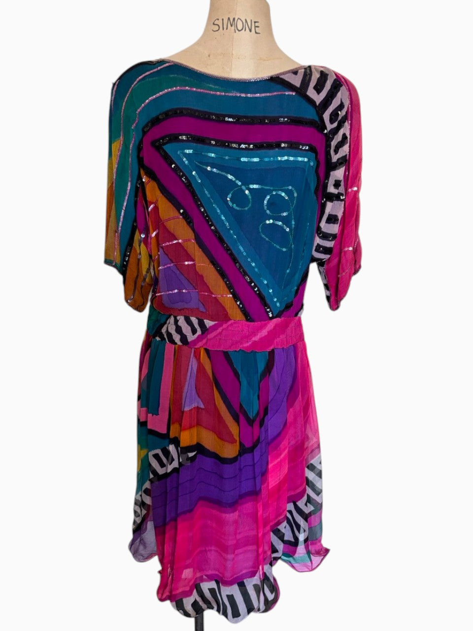Multi Color Dress Beaded Dolman Sleeves