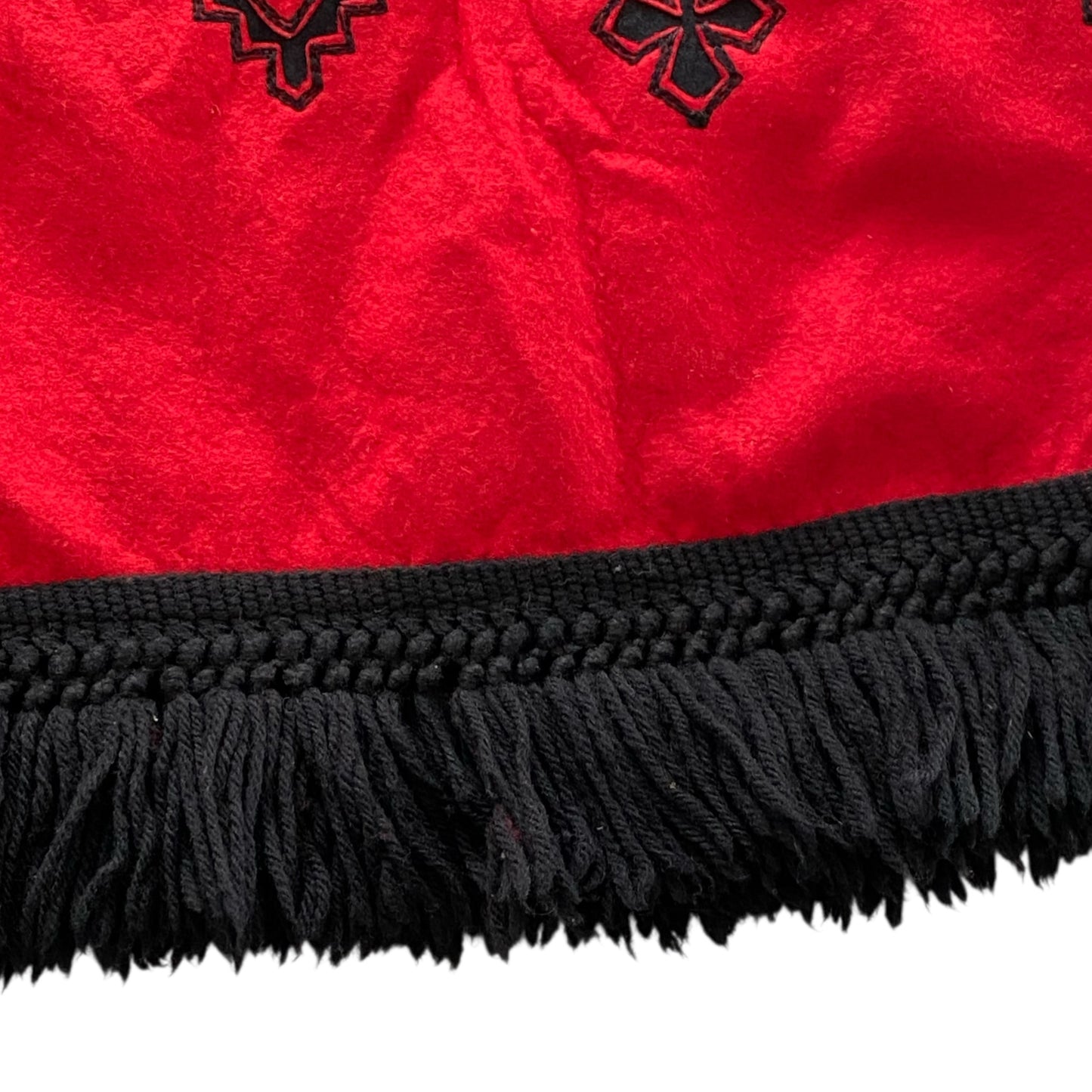 70s Anne Klein Black Felt Wool Maxi Skirt Red Applique Decorative Detail