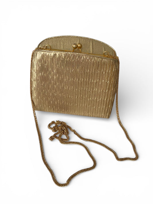 Gold Lamé Wedged Crossbody Purse