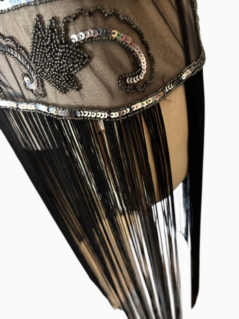 Black Silver 20s Revival Flapper Sheer Dress