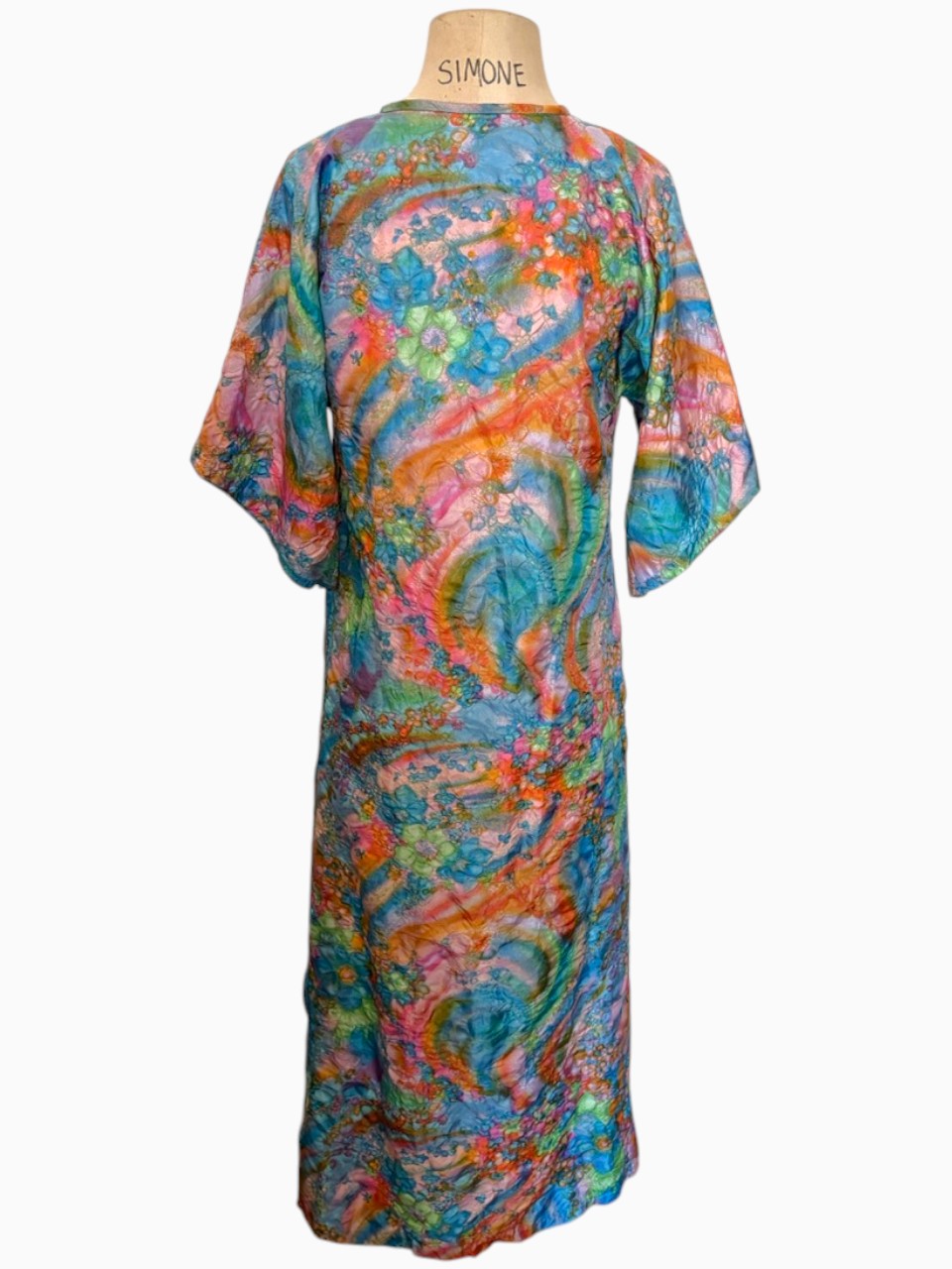 60s Blue Multi Water Color Textural Caftan