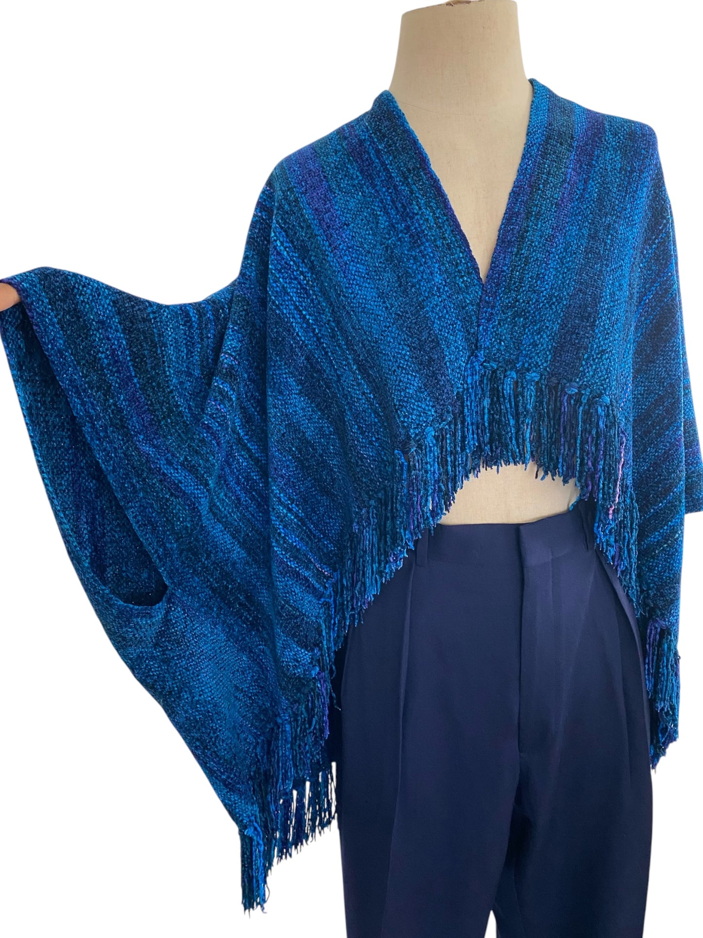 Blue Silk Chenille Shawl Fringe