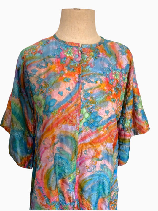 60s Blue Multi Water Color Textural Caftan