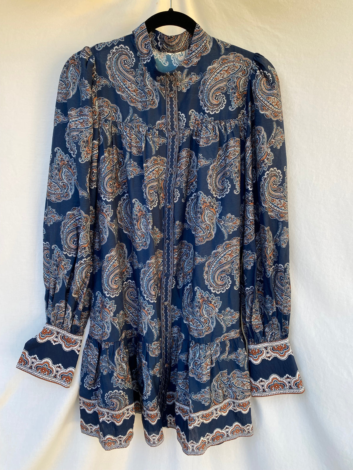 Navy Blue Paisely Boho Mini Dress