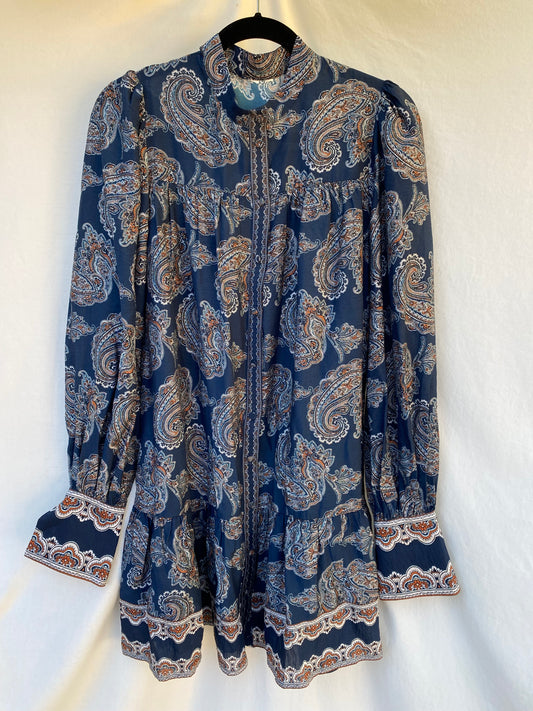 Navy Blue Paisely Boho Mini Dress