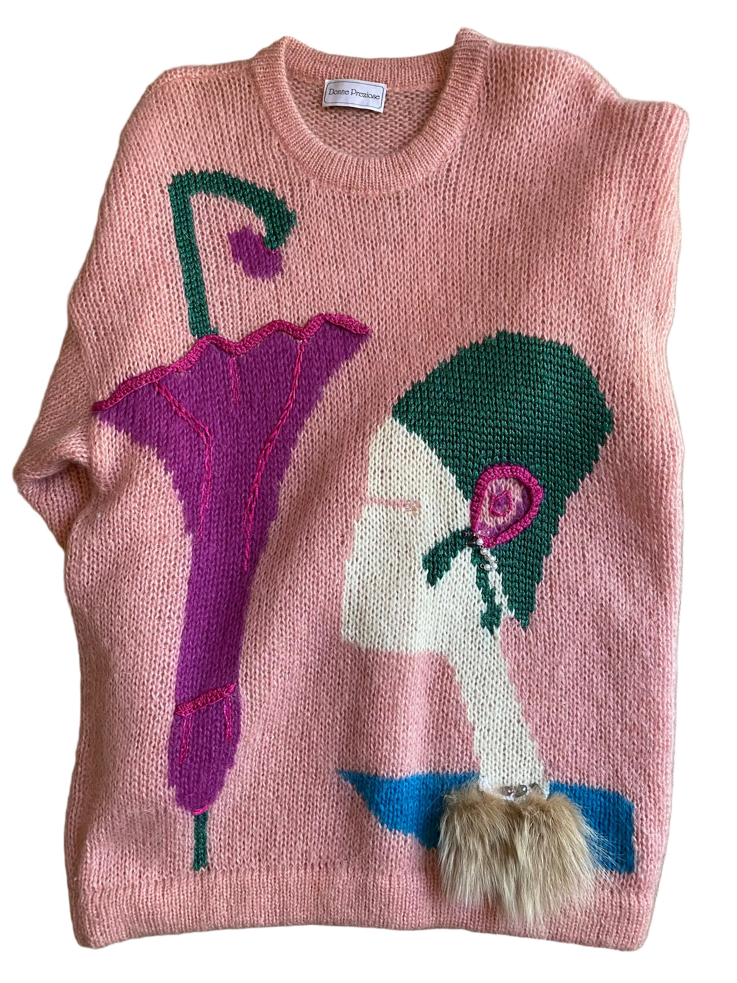Art Deco Female Head Mohair Sweater