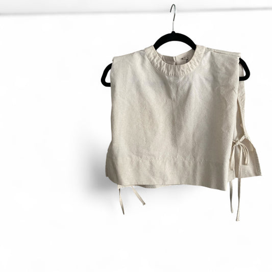 Linen Cropped Top Padded Shoulder Side Ties