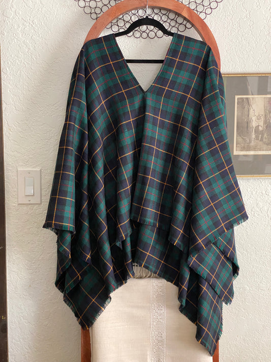 Early DKNY Green Tartan Plaid Cape Poncho
