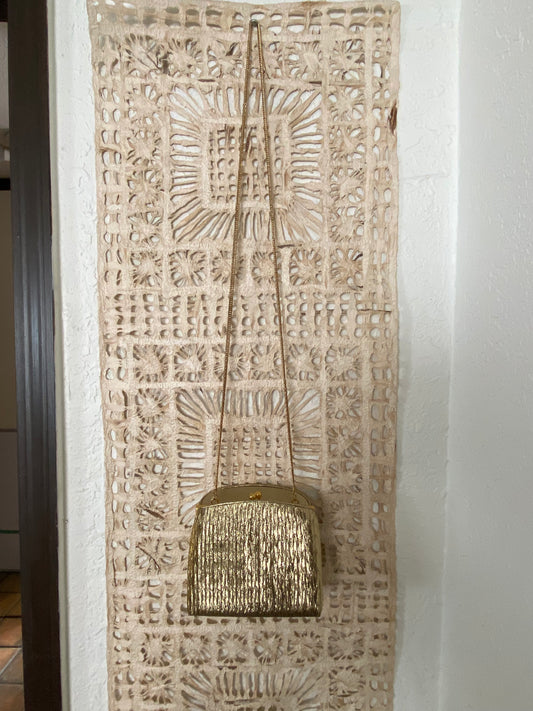 Gold Lamé Wedged Crossbody Purse
