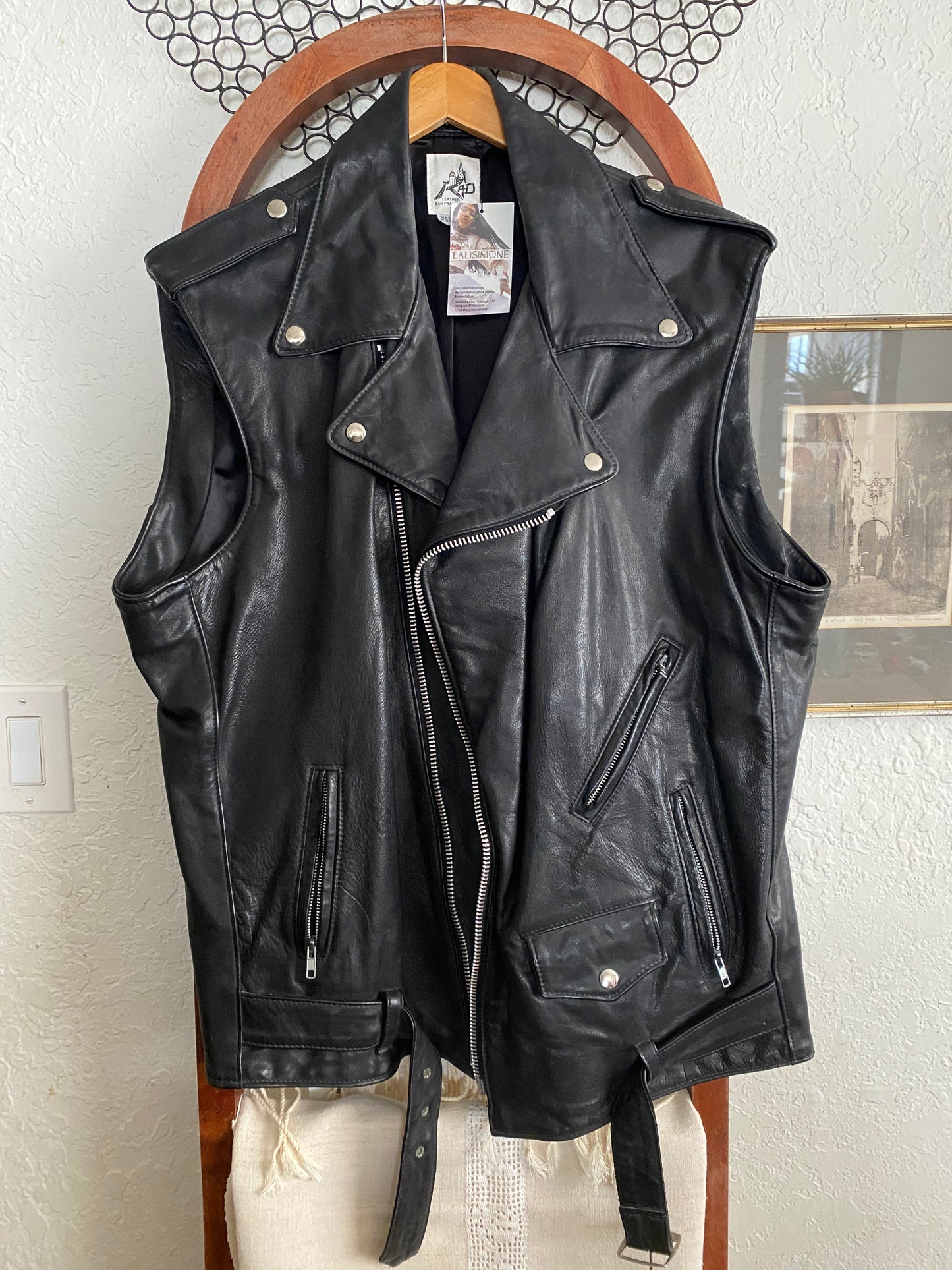Black Leather Moto Vest