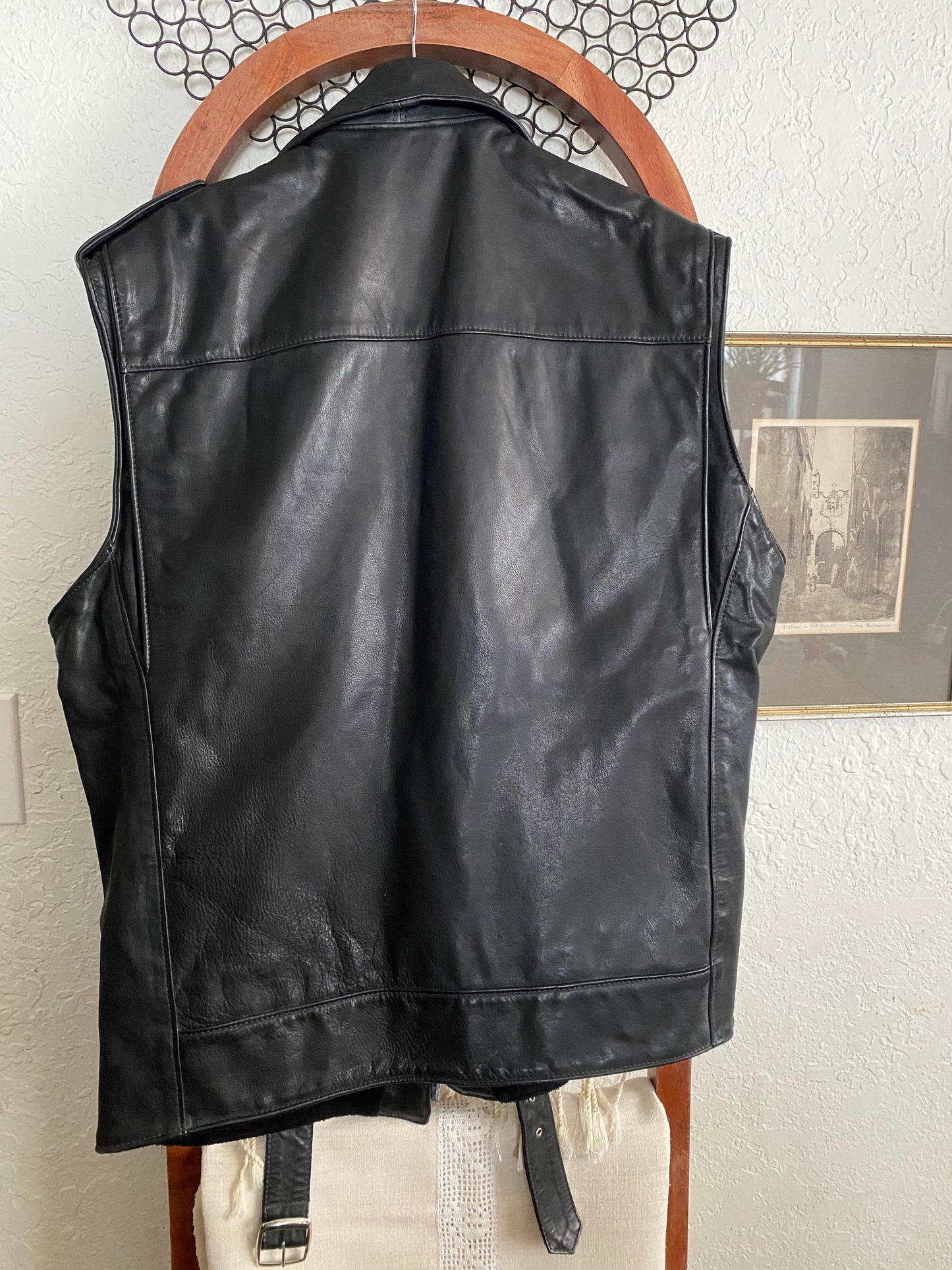 Black Leather Moto Vest
