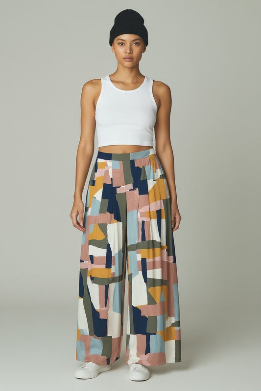 Multi Color Pleated Palazzo Pants