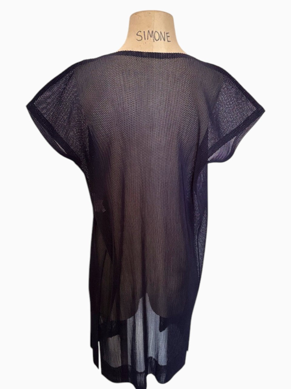 ISSEY MIYAKE Pleats Please Navy See-Through Tunic Cardigan