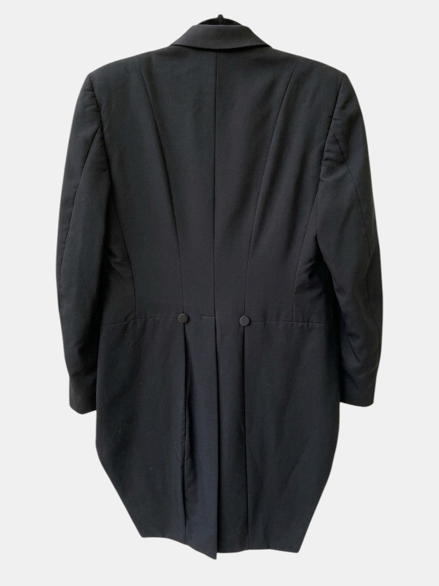 Pierre Cardin coattail tuxedo jacket — back view highlighting dramatic coattail hem detail
