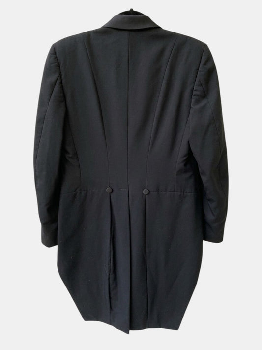 Pierre Cardin coattail tuxedo jacket — back view highlighting dramatic coattail hem detail