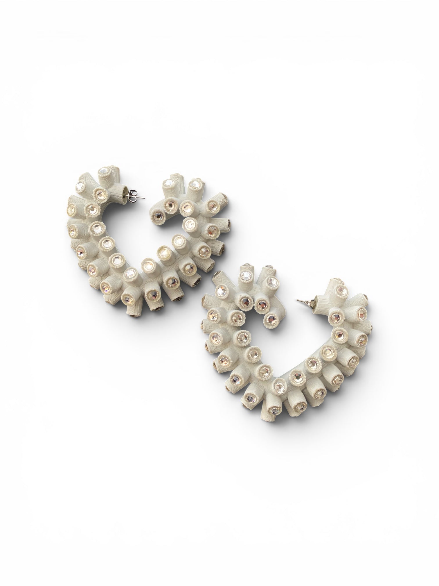 Wearable Art Chunky Heart Earrings Gem-Capped