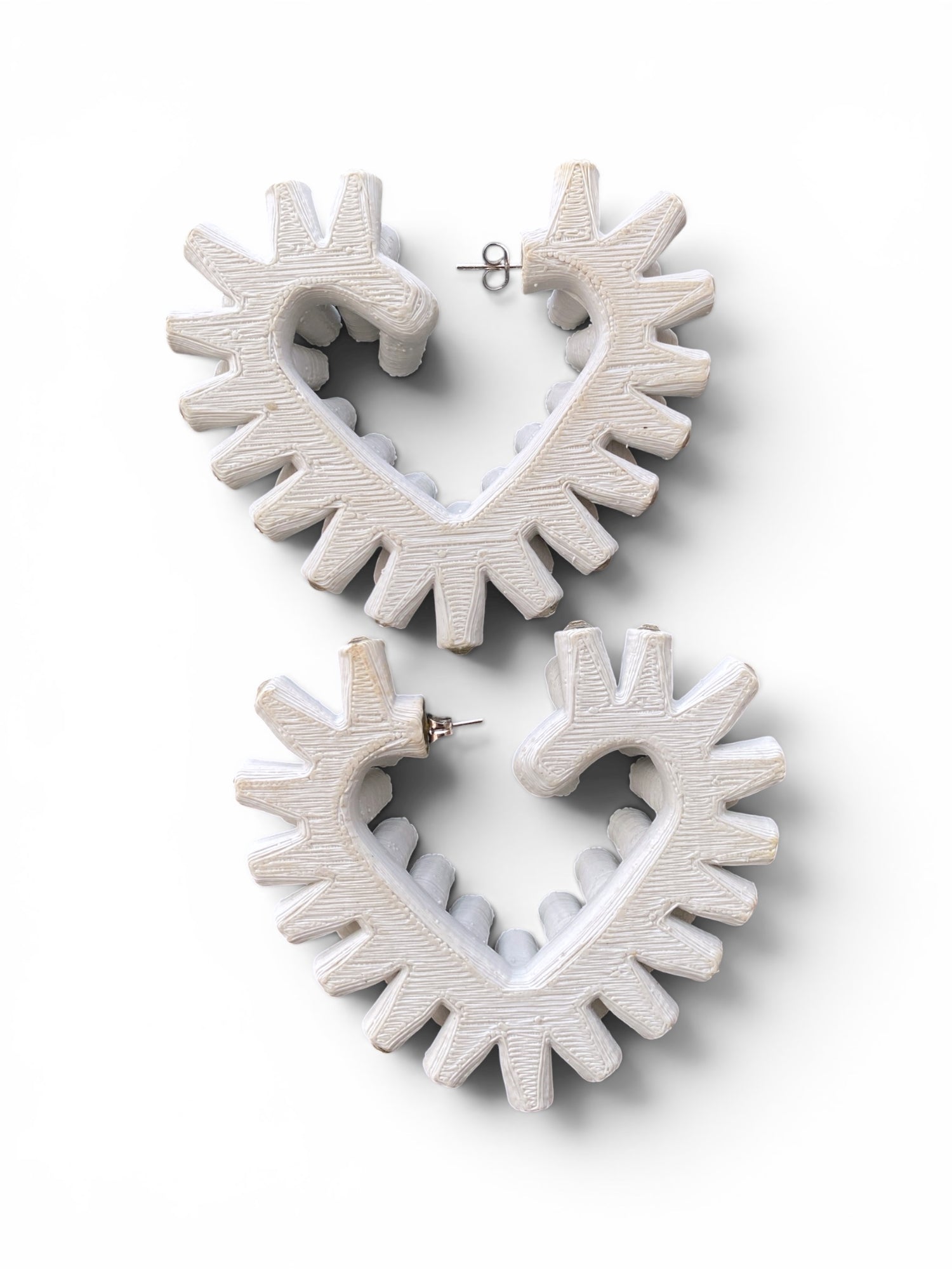 Wearable Art Chunky Heart Earrings Gem-Capped
