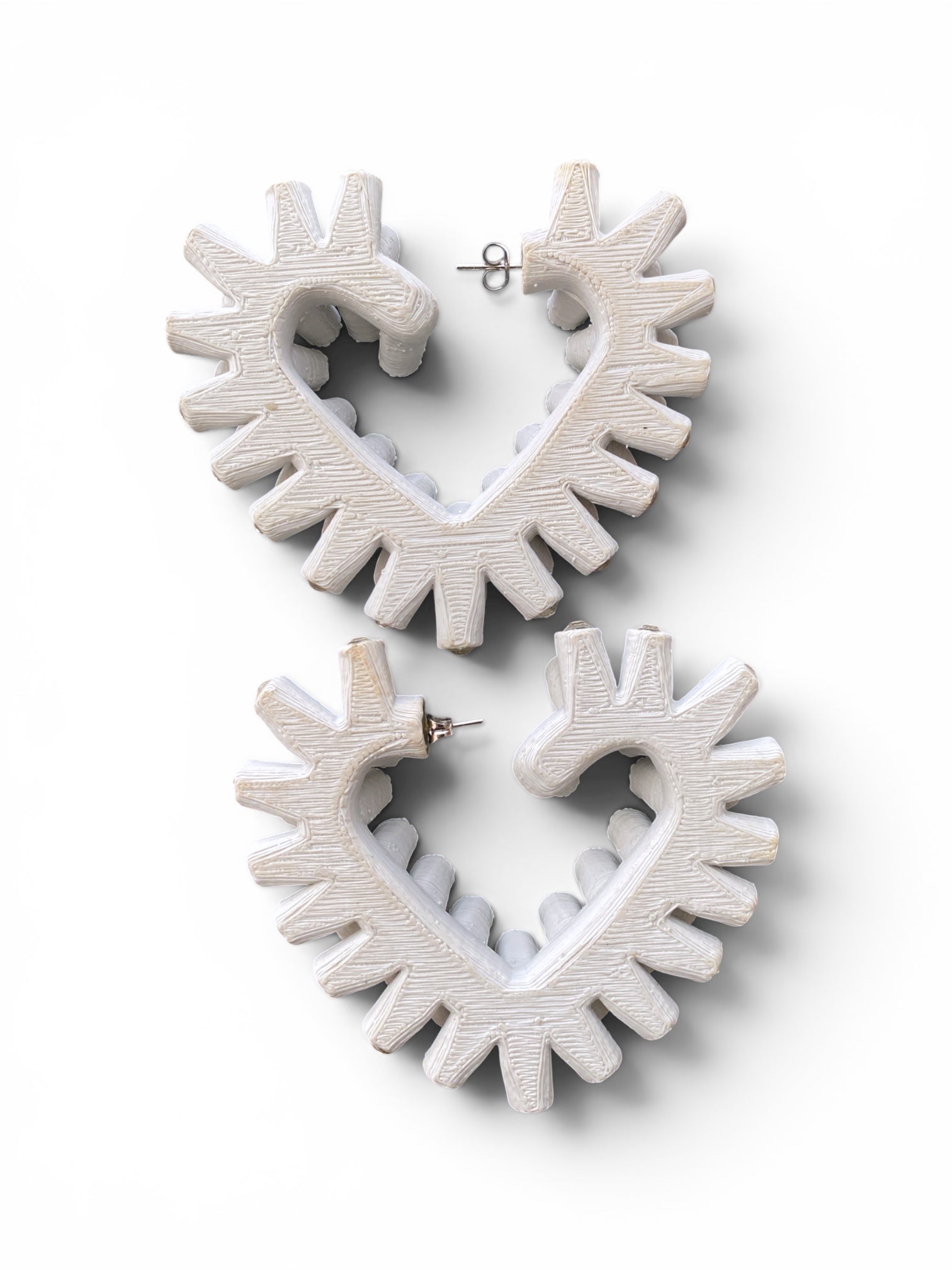 Wearable Art Chunky Heart Earrings Gem-Capped