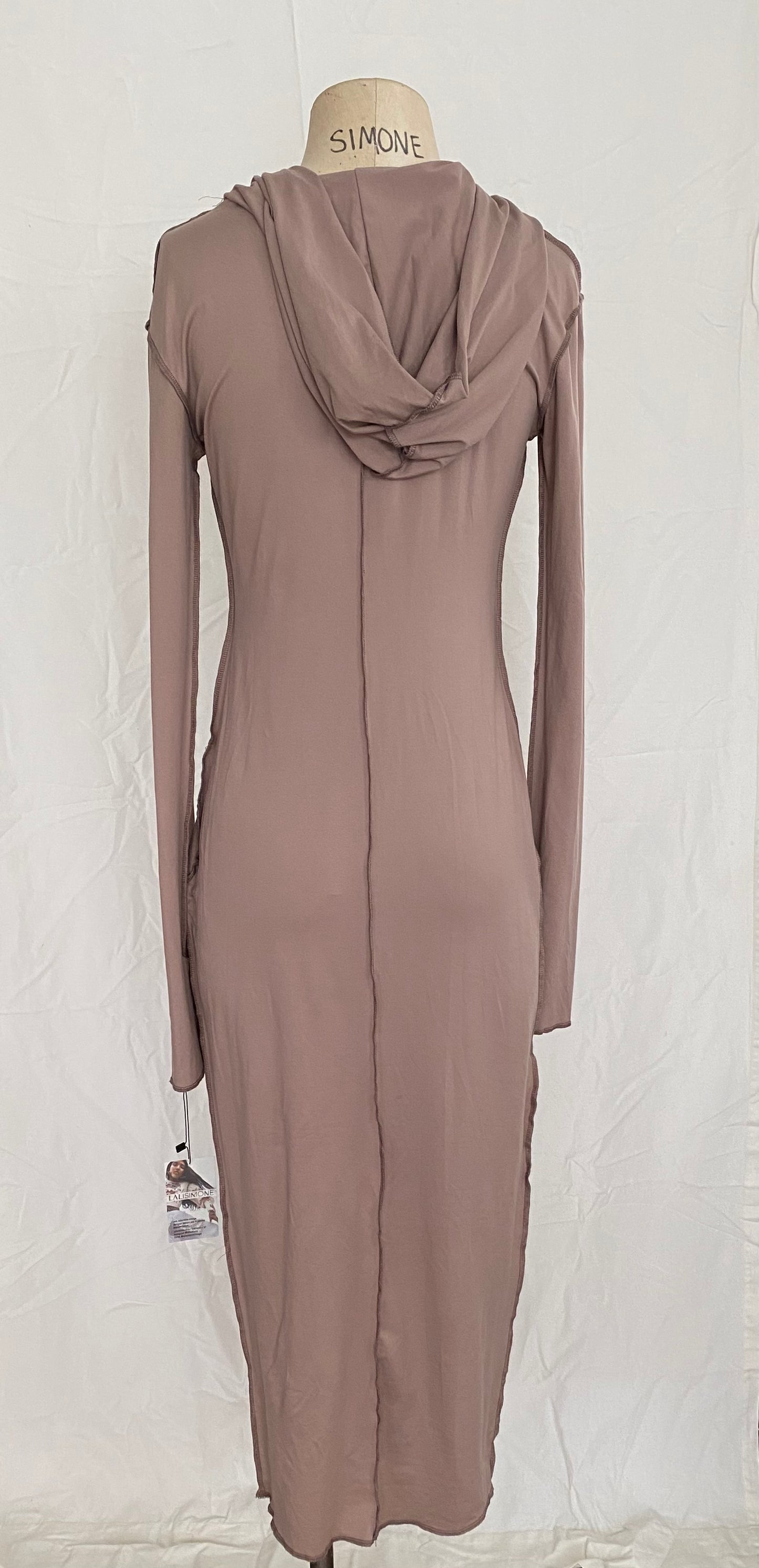 Taupe Hooded Dress Reverse Seams