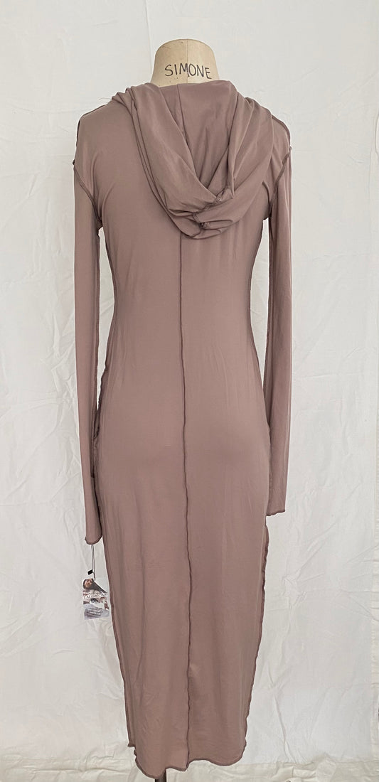 Taupe Hooded Dress Reverse Seams