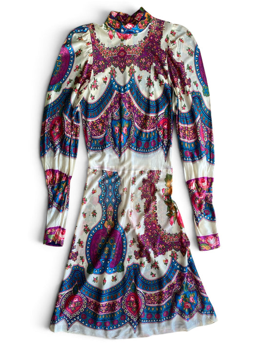 60s Printed Mock Neck Fitted Dress