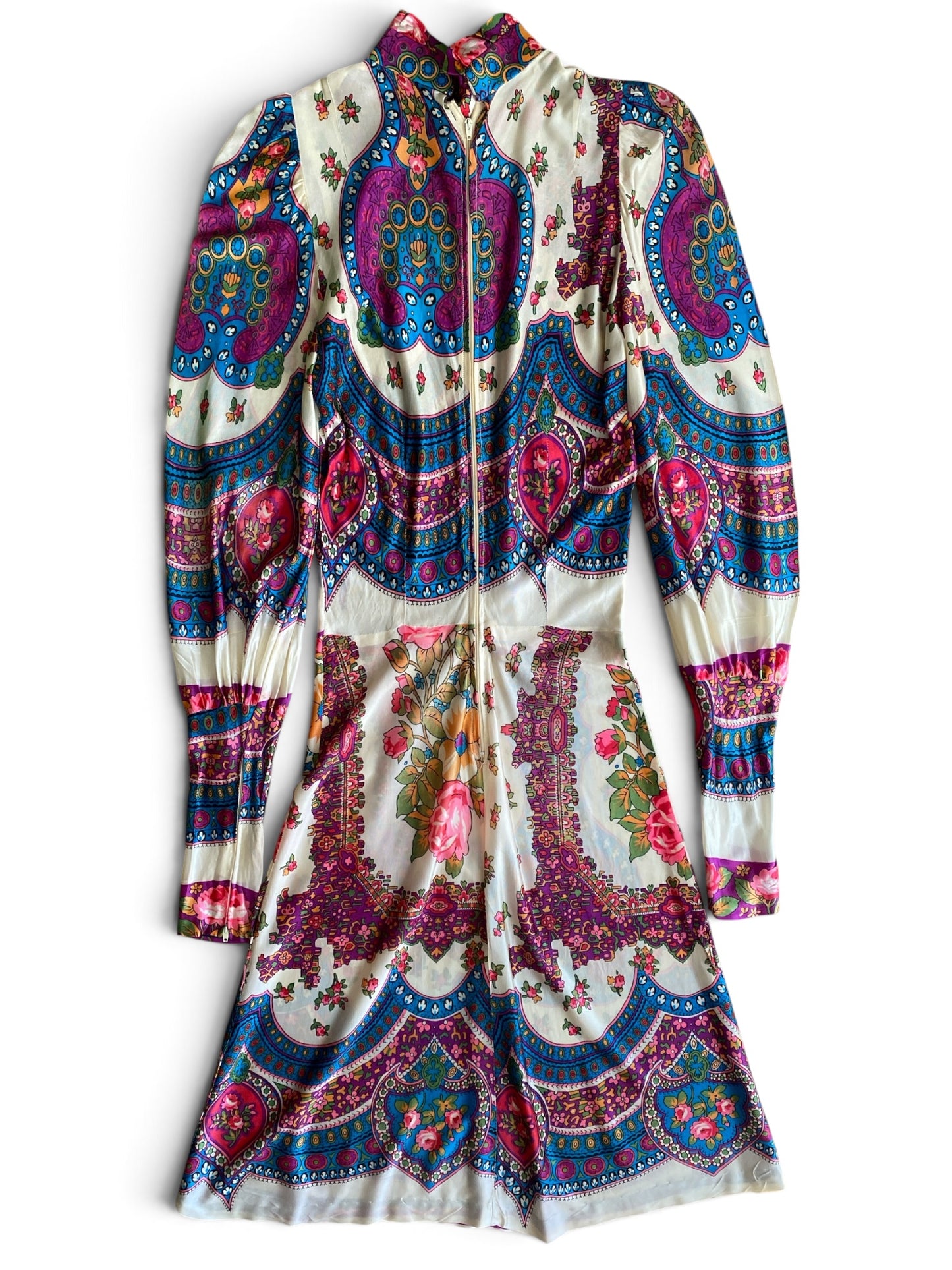 60s Printed Mock Neck Fitted Dress