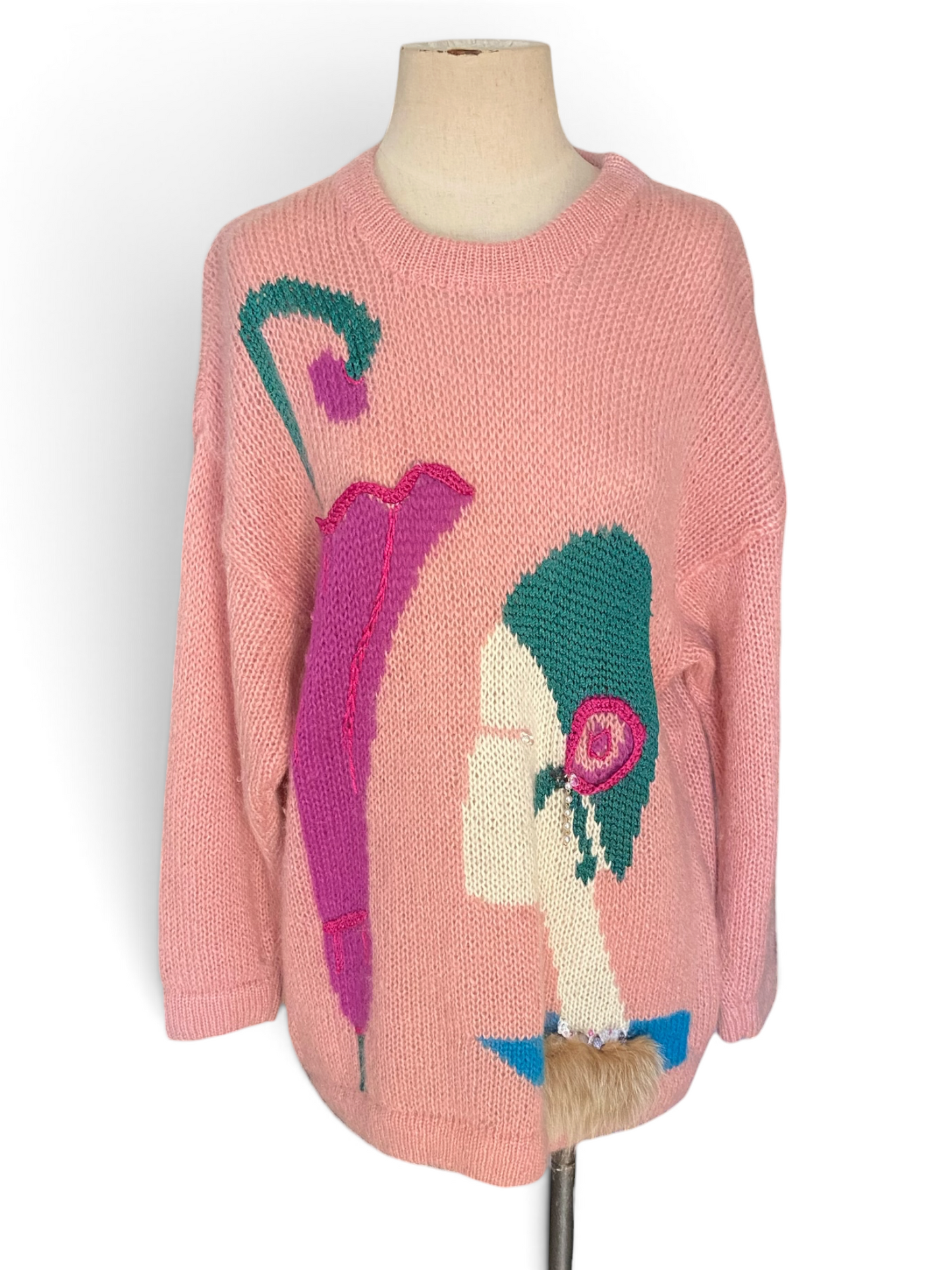 Art Deco Female Head Mohair Sweater