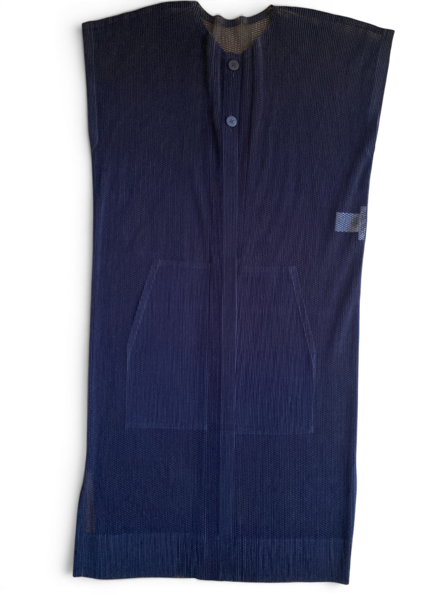 ISSEY MIYAKE Pleats Please Navy See-Through Tunic Cardigan