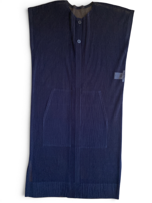 ISSEY MIYAKE Pleats Please Navy See-Through Tunic Cardigan