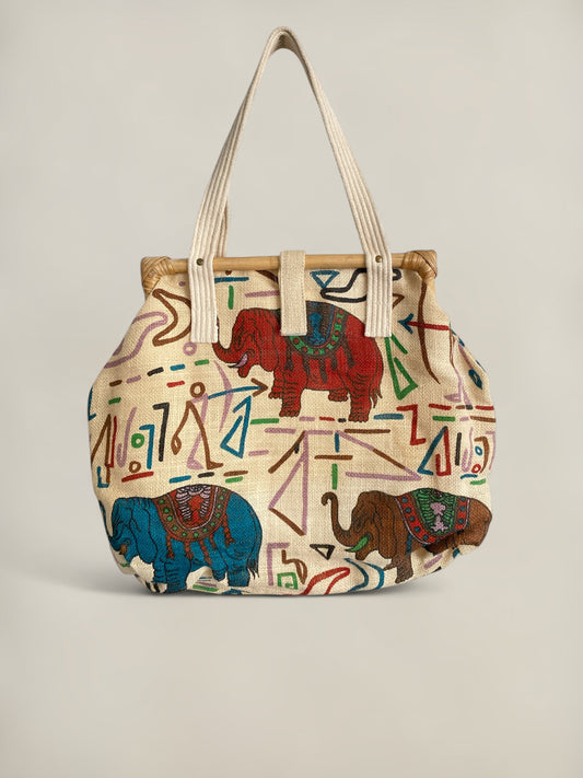Elephant Boho Burlap Bag