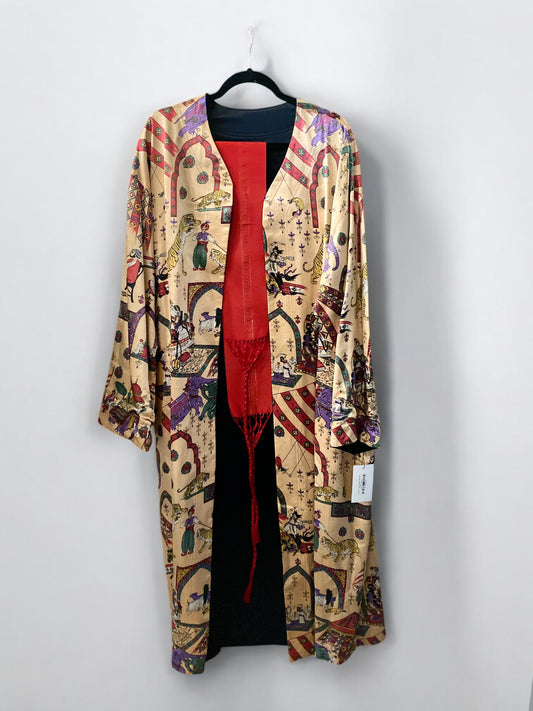 Dianne B. Cygne Designs reversible maxi coat — full length view showing dramatic silhouette