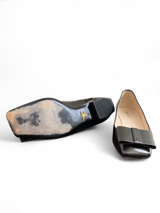 Prada Bow Shoes Gunmetal Patent Leather