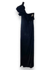 Victor Costa Black Dress Asymmetrical Pleated Shoulder