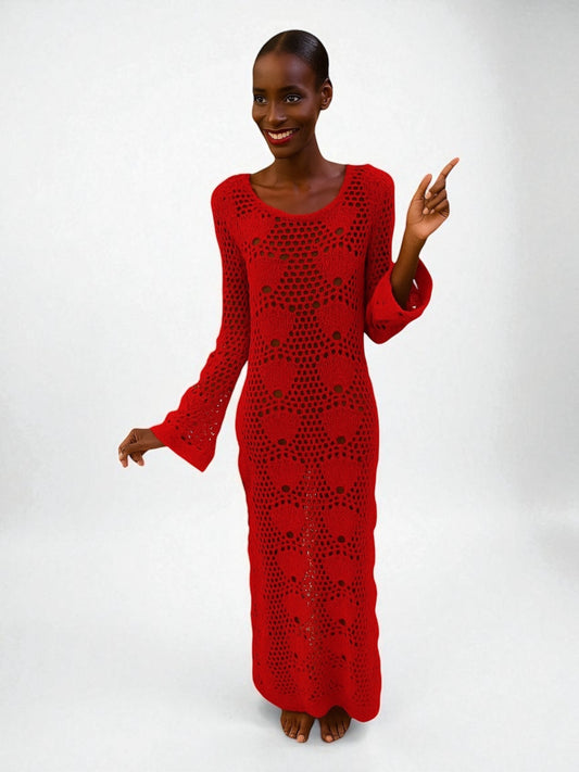 Red Crochet Maxi Dress